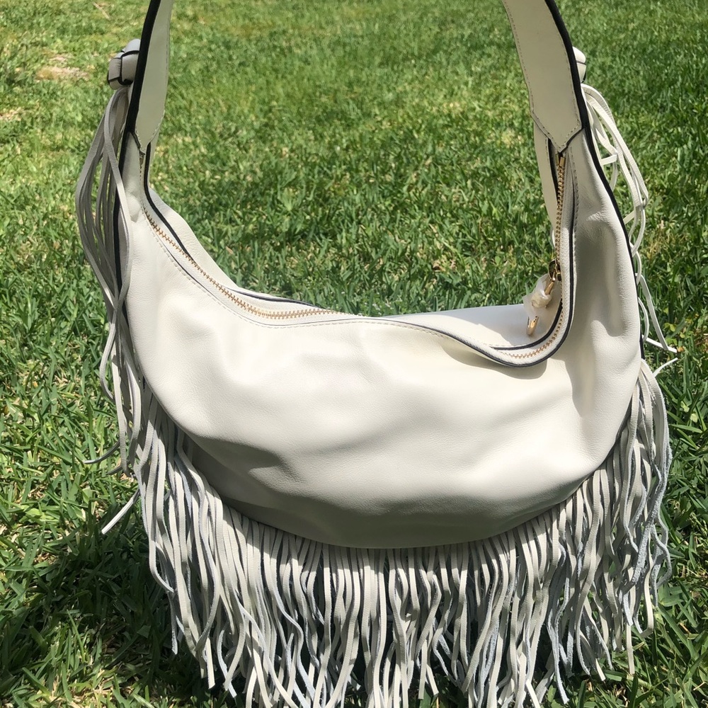 Elizabeth and James Zoe Fringe Hobo Bag in White